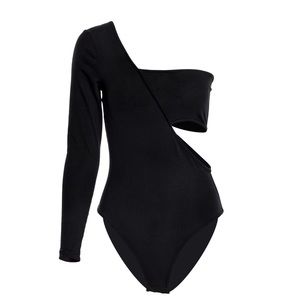 Cotton asymmetrical cut bodysuit